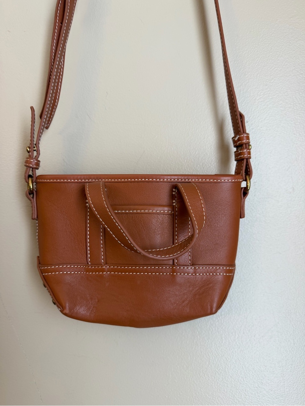 J Crew $148 Mini Montauk Tote in Leather In Rich Oak Mini Crossbody Purse